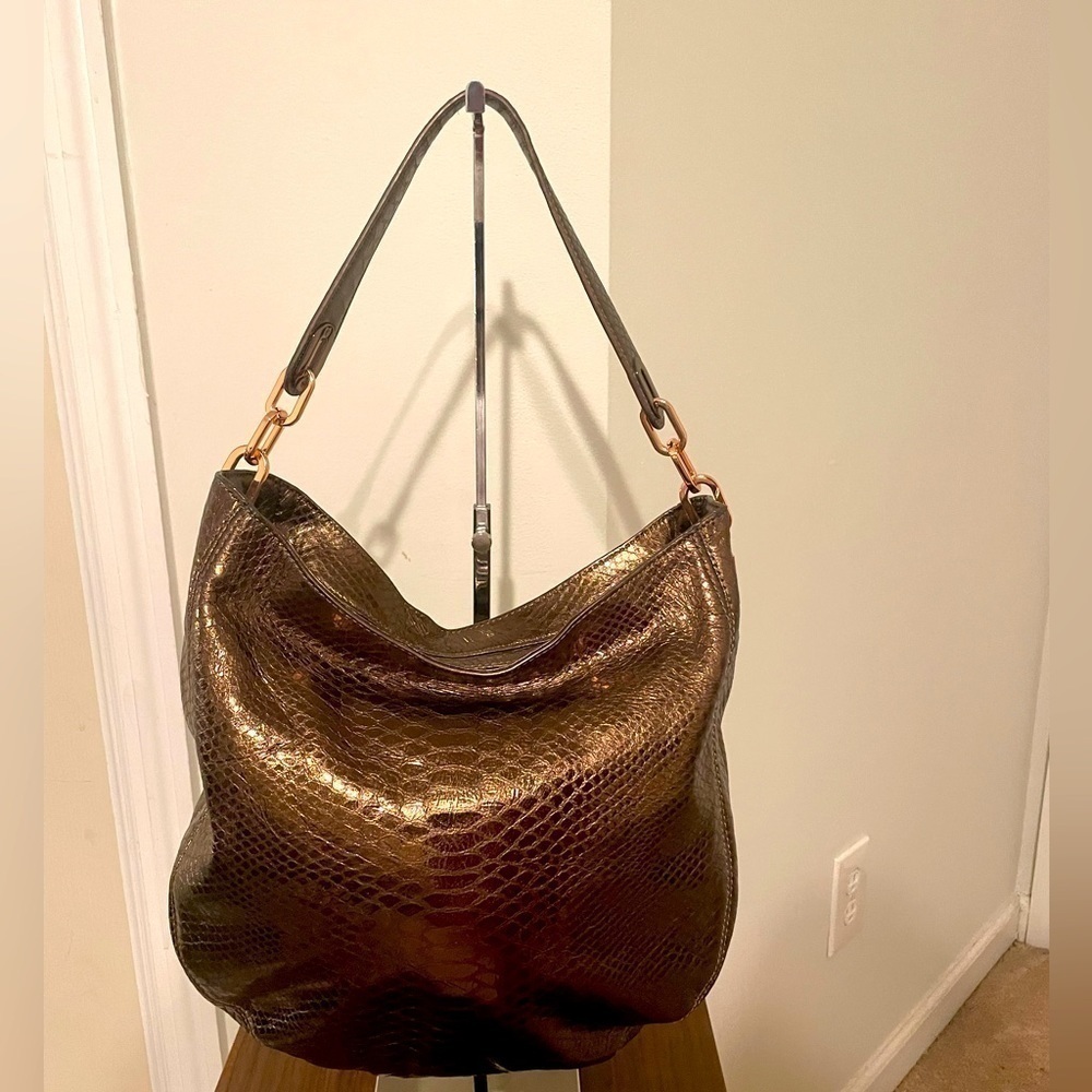 NWT Michael Michael Kors Metallic Snake Effect Leather Lillie Hobo - Picture 5 of 11